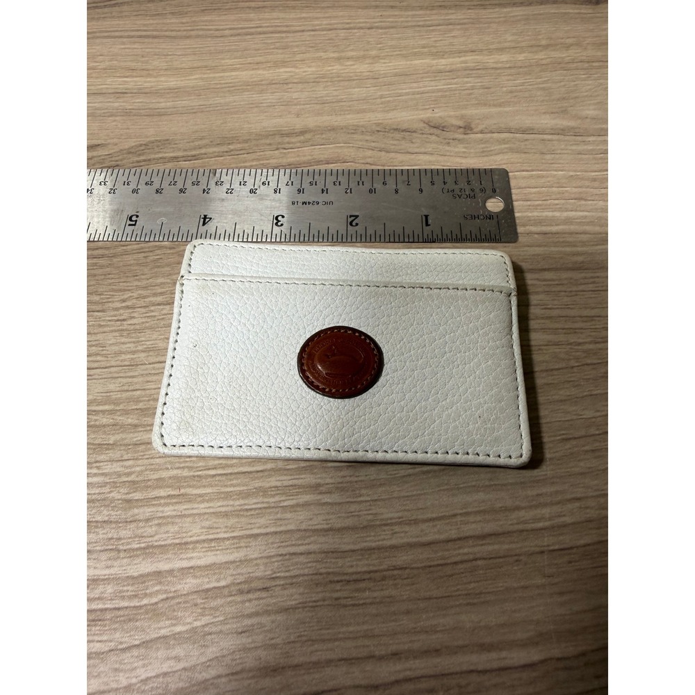 Dooney & Bourke White Pebbled Leather Slim Card Holder Wallet Brown Duck Logo - Picture 4 of 4